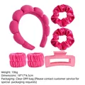 Rose pink hair accessory set featuring velvet scrunchies, soft headband and matte hair claw - Rose Red Rectangular (6-Piece Set)