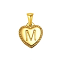 Golden titanium steel heart pendant featuring a polished letter M and beaded border - Heart Initial M Pendant (SP151G-M)