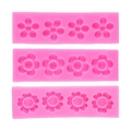 Pink silicone flower molds set with twelve cavities for fondant and cake decorating - Three-Piece Set / Pink
