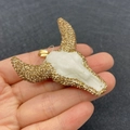 White bull head pendant with gold rhinestones and metal loop for DIY jewelry making - White Body + Gold Rhinestones