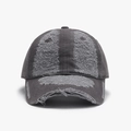 Distressed charcoal grey cotton baseball cap with retro washed finish and torn details - Dark Gray