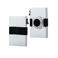 Detailed silver aluminum RFID card holder with AirTag mount and elastic strap - Silver