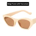 Retro sunglasses featuring a chunky beige frame with brown tinted lenses in a side view - Beige / Tea Lenses