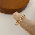 Minimalist double-layered V-shape 18K gold titanium steel ring on a natural wooden stand - US 6 / Gold