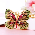 Golden butterfly keychain with colorful crystals and rhinestones for women bags - Multicolor Green Rose Butterfly