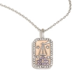 Silver Libra zodiac necklace pendant with purple zircon inlay and crystal border - Libra / Silver