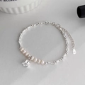 S925 Sterling Silber Maiglöckchen Armband mit Süßwasserperlen und Bambus Gliederkette - Maiglöckchen Perlenarmband (C159)
