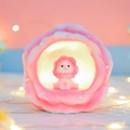 Pink rose shaped night light with cute animal figurine emitting a warm glow - Pink Rose Night Light (999-4B Pink)