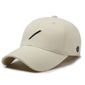 Minimalist beige twill cotton baseball cap featuring black diagonal embroidery - Adjustable / Light Beige