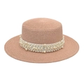 Détail d'un chapeau de paille rose avec perles élégantes et tissage de haute qualité - M (56-58cm) / Rose Clair