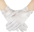 Gants de mariage en satin blanc avec élégant ornement de perles et strass au poignet - Style Perle / Blanc