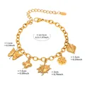 18k vergoldetes Edelstahl-Armband mit Schmetterling- Blumen- und Sonnenanhängern - Goldenes DIY-Multicharm-Armband (E632) / 16+5cm