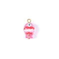 Pink translucent handmade glass fish pendant with evil eye pattern and golden ring - Gold (Single Hole 2#)