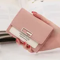 Pink and white bifold mini wallet for women featuring a stylish silver square metal buckle - Light Pink