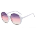 Chic white round oversized sunglasses with purple-to-pink gradient lenses for women - White Frame Grey Pink Lens