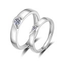 Versilberte Partnerringe im Set mit Herzdesign und zentralem Zirkonia-Stein - QL005-Herz Spleiß Paar / Paar Set