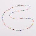 Rainbow beaded 304 stainless steel chain necklace with multi-color enamel oval beads - Steel + Colorful Enamel