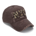 Cappellino NYC vintage marrone scuro con patch leopardata e dettagli strappati stile retrò - Taglia Unica(Regolabile) / caffè