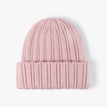 Pink rib-knit cuffed winter beanie for men and women with thick warm double-layer fabric - Pink