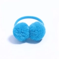 Blue double plush pompom hair tie for kids with high elastic rubber band for hair styling - Royal Blue