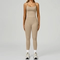 Ensemble de yoga sans couture kaki côtelé avec haut et legging taille haute - S / Vest+Leggings - Khaki Brown