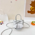 Silver metallic mini bag with large bow detail and thin shoulder strap for girls - Silver