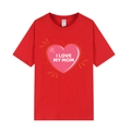 Red cotton T-shirt with I LOVE MY MOM heart print and classic round neck for women - XS / Heart Letter Print / Red