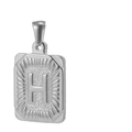 Pendentif rectangulaire en acier titane 18K argenté avec lettre H gravée - Lettre H