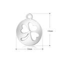 Silver stainless steel four-leaf clover cutout charm pendant, 12mm width by 14mm height - Clover Round