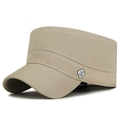 Khaki militaire pet voor heren van twill katoen met een vierkant metalen embleem - Verstelbaar / Beige