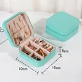 Blue portable PU leather jewelry box with zipper, 10x10x5cm compact travel storage case - Zipper Style / Teal Blue