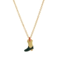 Gold horseshoe necklace with beige and green enamel cowboy boot charm on white background - Retro Boot Gold
