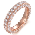 Minimalist eternity ring with three-row pavé cubic zirconia in rose gold finish - US 5 / Rose Gold