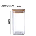Square 900ml glass storage jar with airtight bamboo lid and 8cm wide 20cm high dimensions - 8x20cm (1000ml)