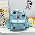 Light blue school backpack with cute cartoon bear prints and Happy Bear leather patch - Small / Green