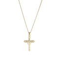 Golden sword cross pendant necklace with hollow pattern and micro-set diamonds on white background - Gold