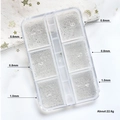 Silver micro nail art caviar beads in a 6-grid box with 0.6mm, 0.8mm and 1.0mm sizes - 6-Grid Steel Beads (0.6-1.0mm) / Silver