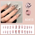 Lange Sarg-Kunstnägel in Nudeprosa mit schwarzen French-Tips und Herz-Stern-Mustern - Lange Coffin Rosa Schwarz Herz French Stil (A3413【胶水款】)