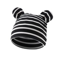 Detail of soft black and white striped cotton knit baby hat with cute bear ears - Black White Striped