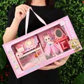 Pink princess doll gift set with vanity dresser and mesh dress for girls aged 3 and up - 43cm Portable Box Dinosaur Bunk Bed Doll Set