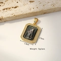 Gold plated rectangular pendant with engraved mother-of-pearl Virgin Mary and zircon border - Octagonal Oval Sun Goddess (Black Carved Shell)