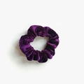Elastic velvet scrunchie in deep purple color with soft velvet fabric texture - Grape Purple
