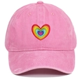 Washed cotton baseball cap in vintage pink with colorful rainbow heart embroidery on front - One Size / Pink