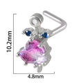 Surgical steel nose stud with pink heart and blue gems, size 10.2mm by 4.8mm - Pink Heart with 3 Stones