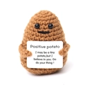 Handmade brown crochet positive potato doll with motivational quote card in English - Dark Brown Potato with Positive Card