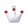 Silver crown zinc alloy pet pendant with three red rhinestones on white background - Red