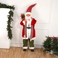 Standing Santa Claus doll in red coat with gift bag and lantern for holiday decor - 1.8m Classic Red Green (8174)