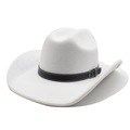 Detail of white felt cowboy hat with black leather band and silver buckle accents - M (56-58cm) / White