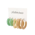 Tres pares de pendientes de aro vintage en C de resina verde, metal dorado y mármol beige - Estilo 2 (8498)