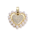 Ciondolo a cuore in oro 18K con perle bianche e cristalli scintillanti incastonati - Pendaglio a Cuore con Bordo di Perle